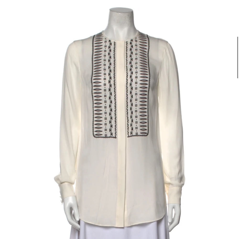 Veronica Beard silk tunic, ivory w/ black detailed embroidery, Long sleeve, Sz 4